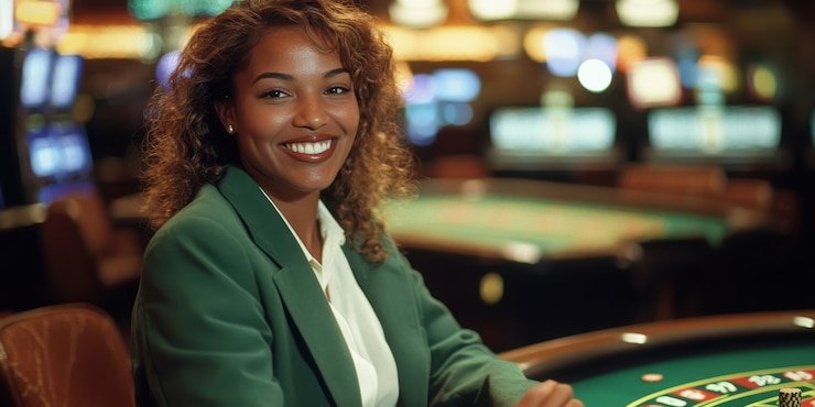Tampilan meja American Roulette di studio langsung setiaslot dengan dealer dan roda roulette